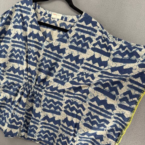 Bombay Paisley Kimono Poncho Top V Neck Womens L/XL Blue Printed Cotton - Picture 4 of 14